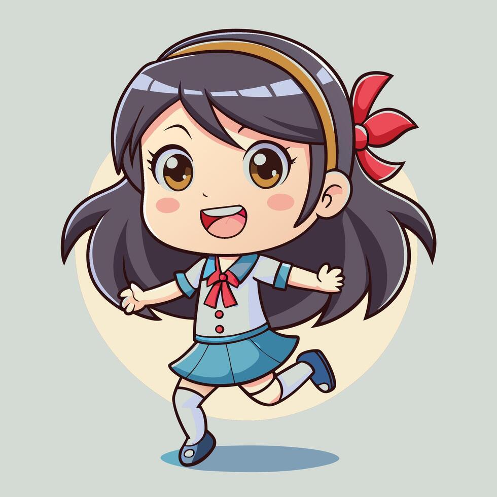 cartoon girl in school uniform running on a white background vector