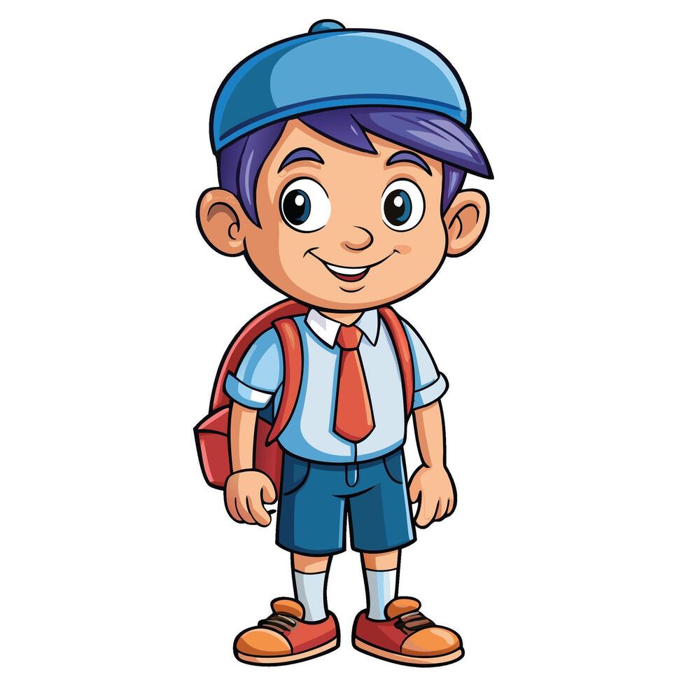 cartoon boy with backpack on a white background and school uniform on a white background vector