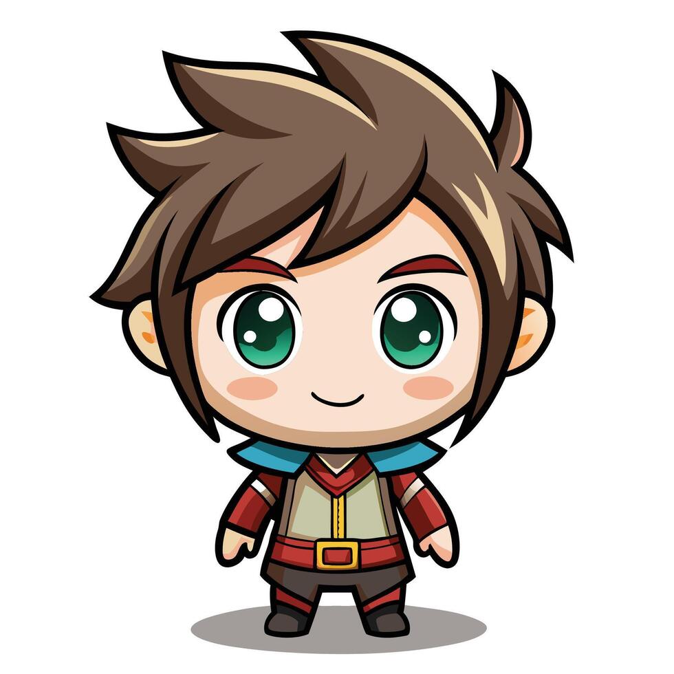 a cartoon character with brown hair and green eyes on a white background vector