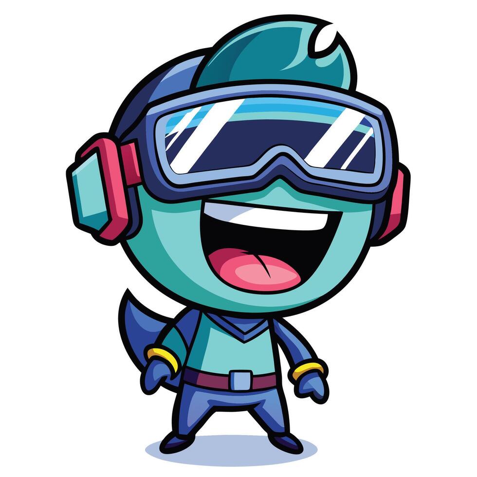 cartoon character of a blue superhero with goggles and a smile vector
