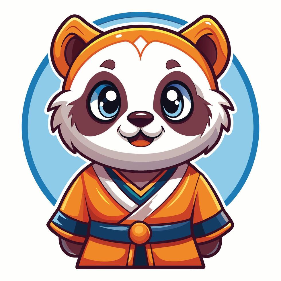 a cartoon panda wearing an orange and blue outfit vector