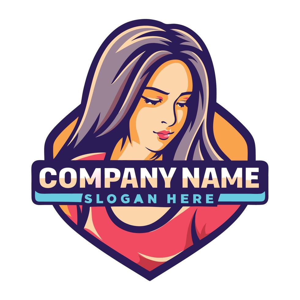 a woman with long hair logo on a white background design on a white background vector