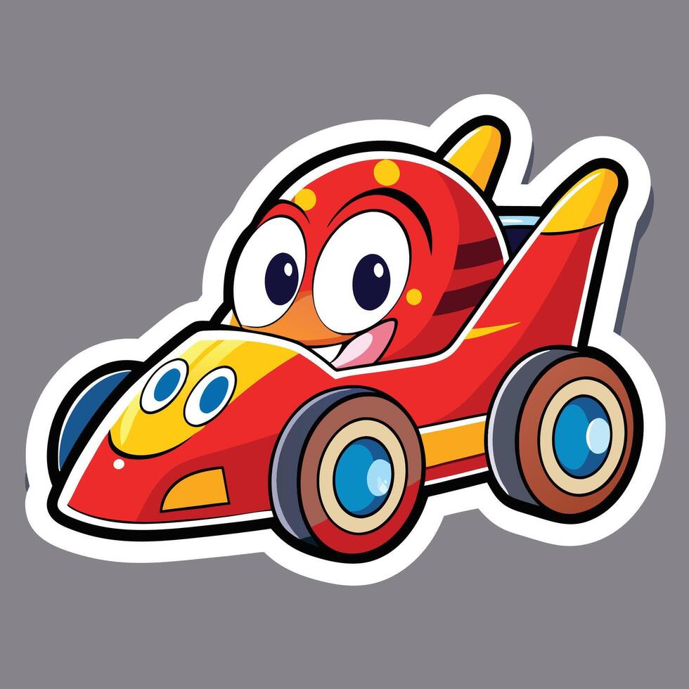 cartoon red race car sticker on a background vector