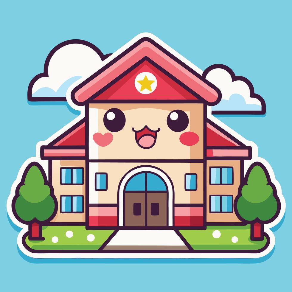 a cartoon school building with a vector