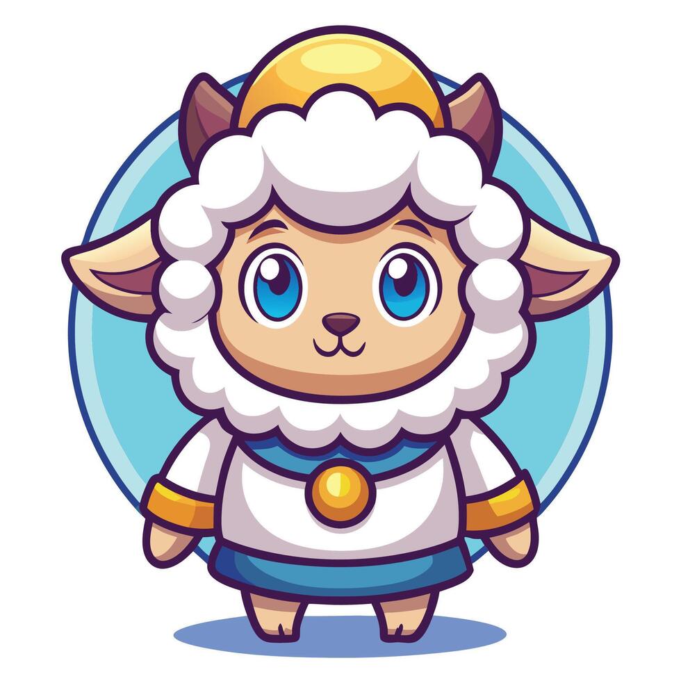 cartoon sheep character with blue eyes and horns vector