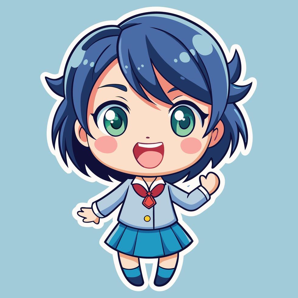 a cartoon girl with blue hair and a blue skirt on a white background vector