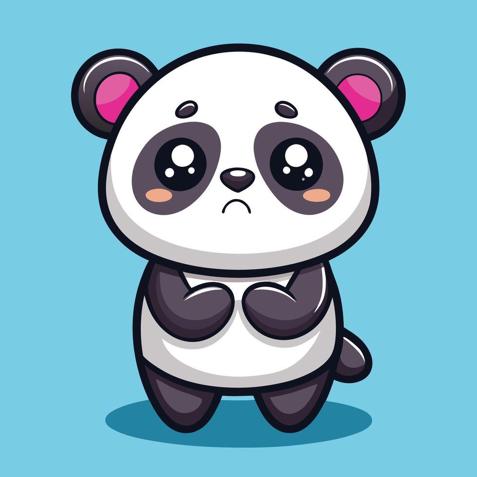 a cartoon panda bear with big eyes and a sad expression vector