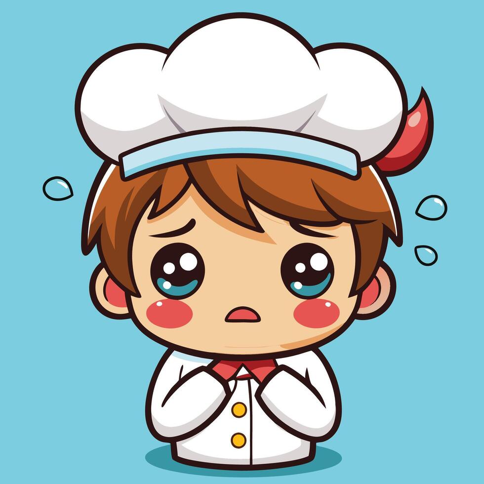 kawai cartoon chef boy with sad face vector