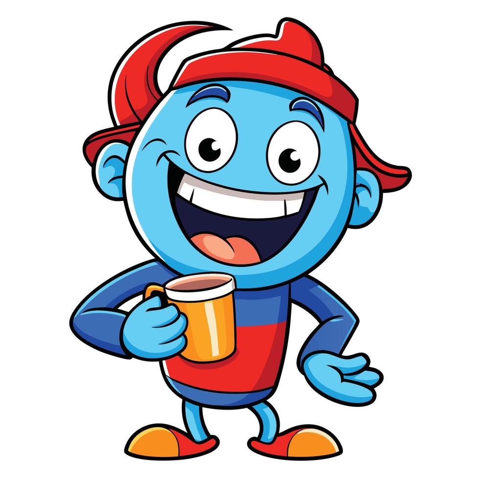 cartoon blue man holding a cup of coffee vector