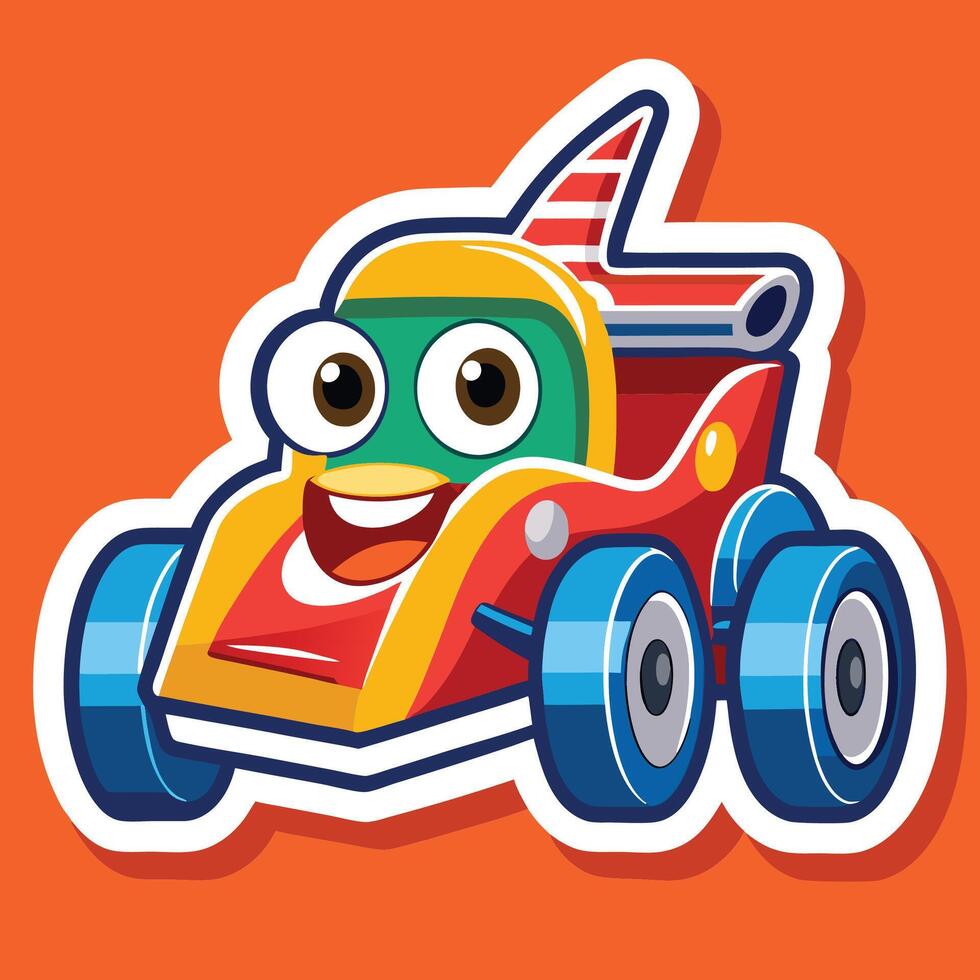 cartoon car sticker with a smiling face and a hat vector