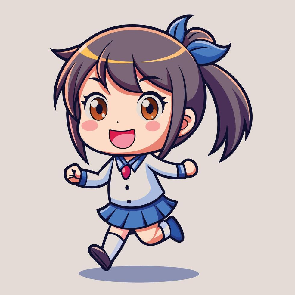 cartoon girl in school uniform running vector
