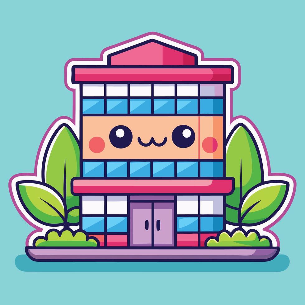 a cartoon building with kawai vector