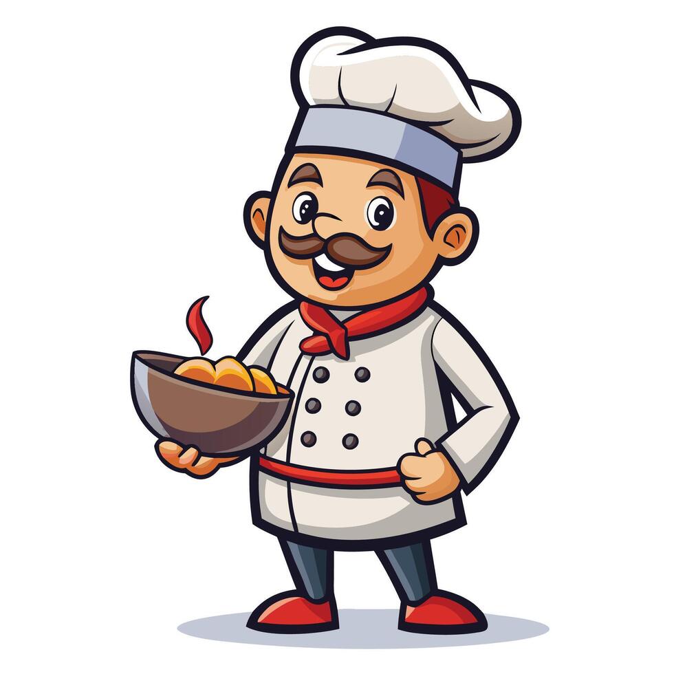chef cartoon character holding a bowl of food on a white background vector