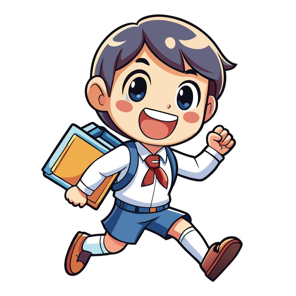 a cartoon boy running with a book and folder vector