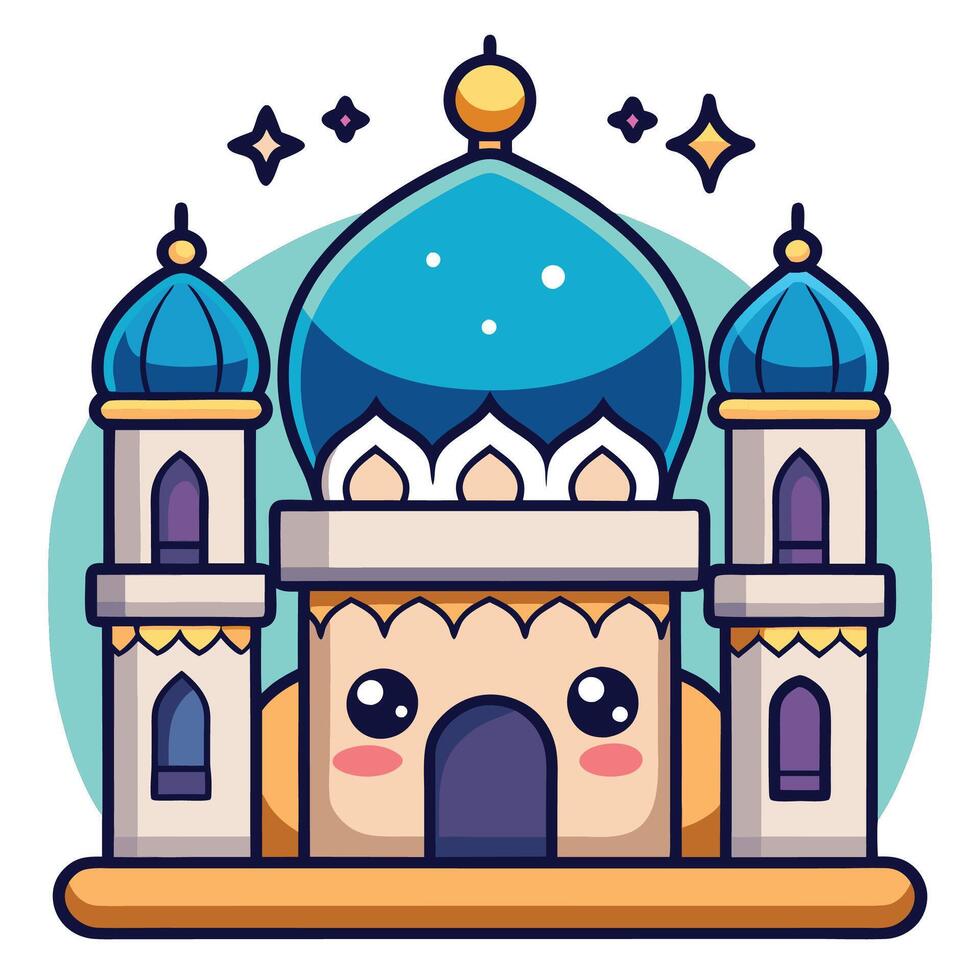 a cartoon mosque with blue domes vector