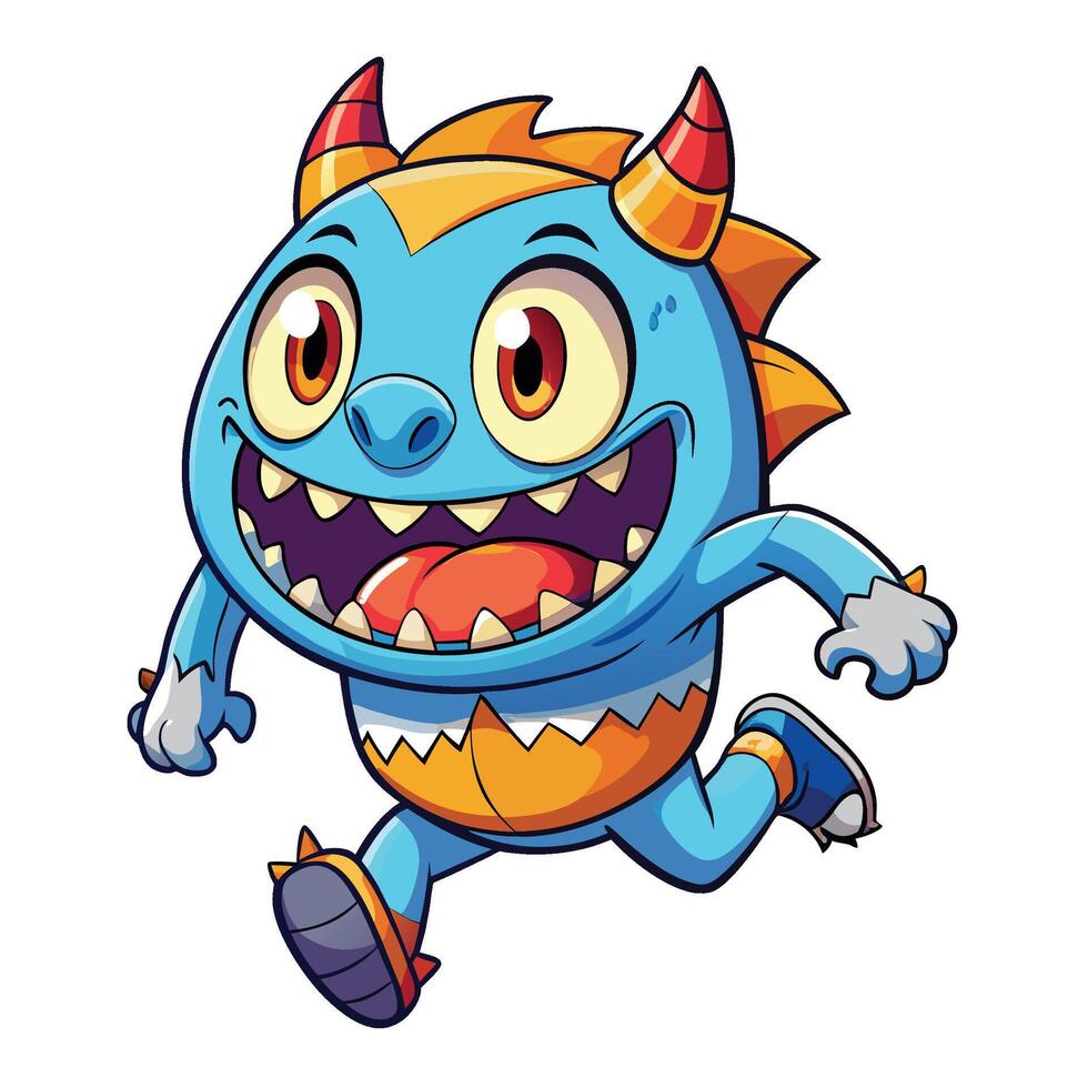 cartoon monster running illustration on a white backg on a white backgroundround vector