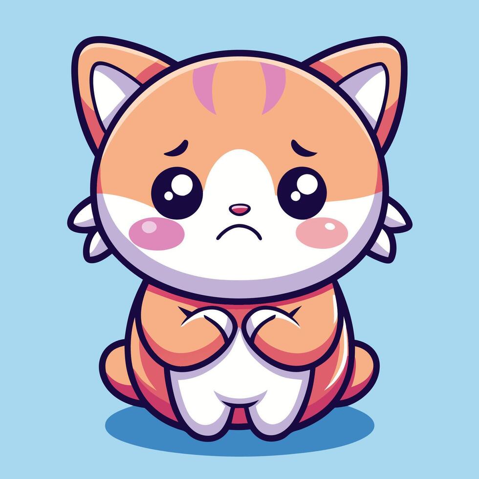 a cartoon cat sitting down with its hands folded vector