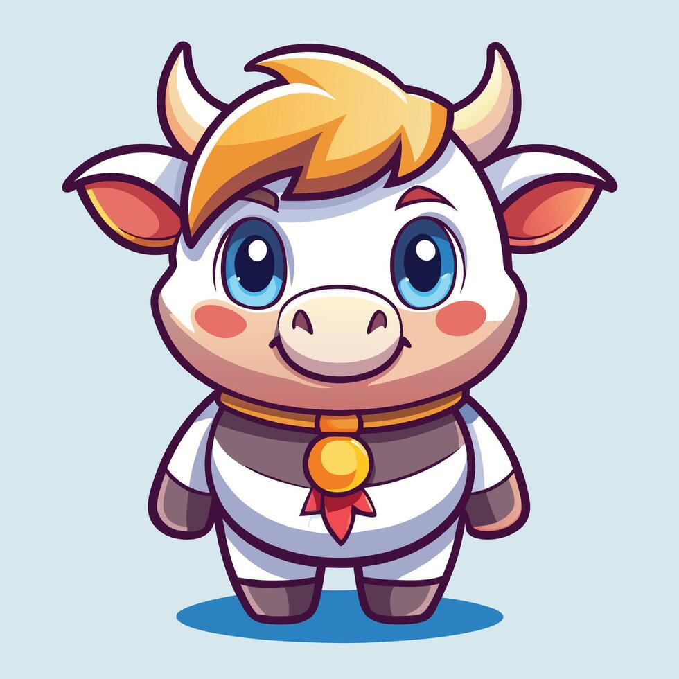 cartoon cow with a gold medal on its neck vector