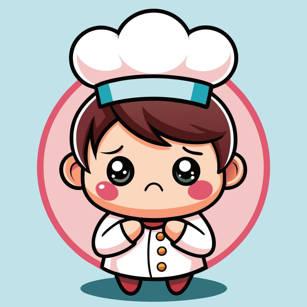 cartoon chef boy with sad face white background vector