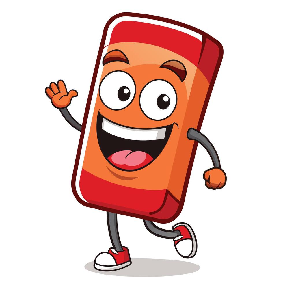 cartoon red pencil character waving and smiling vector
