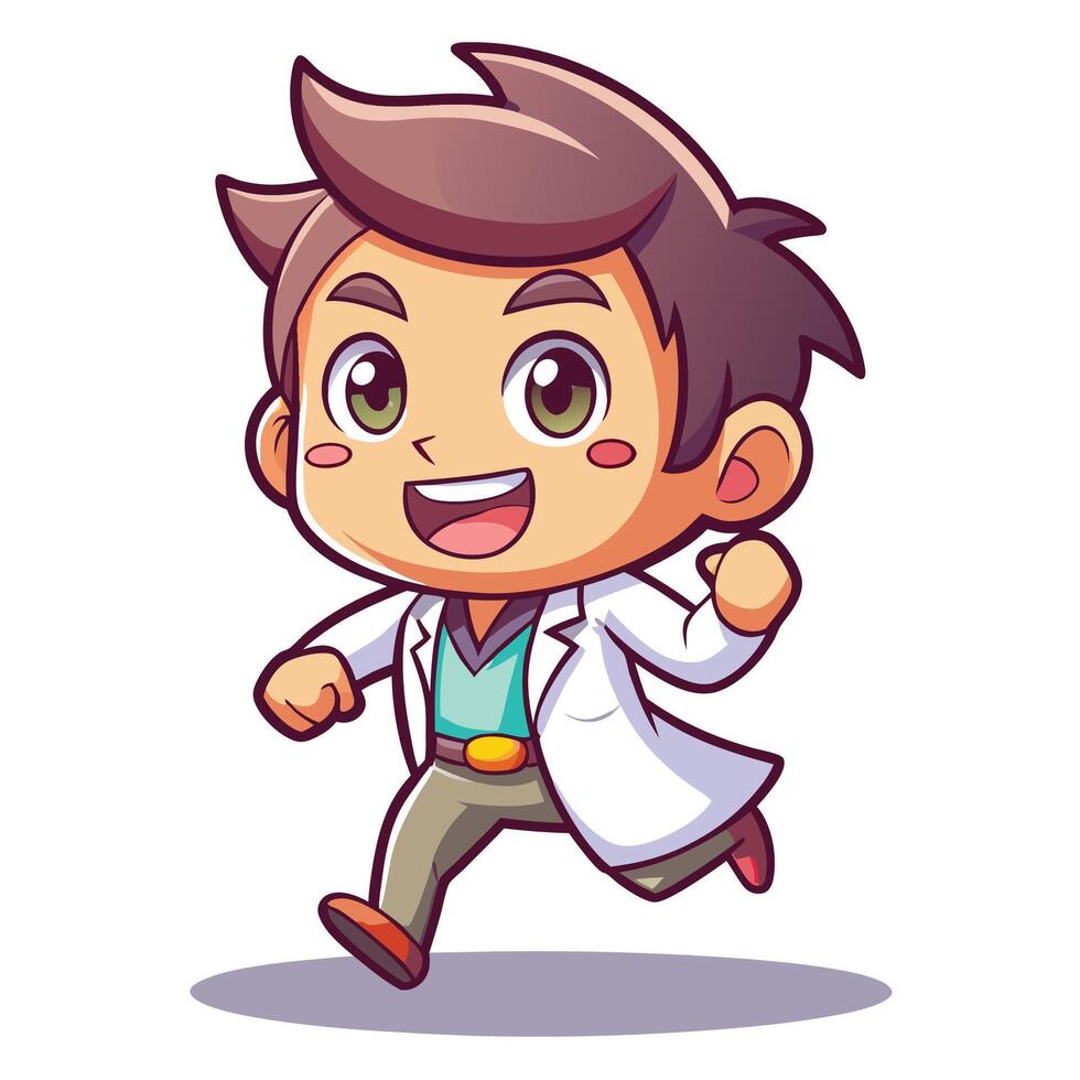 cartoon doctor running, illustration on a white background vector