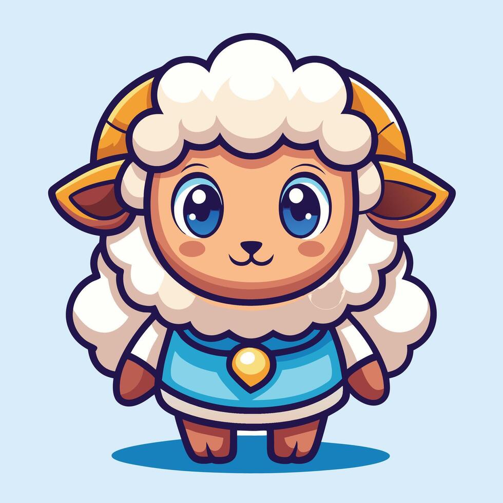 cartoon sheep character with blue dress and horns vector