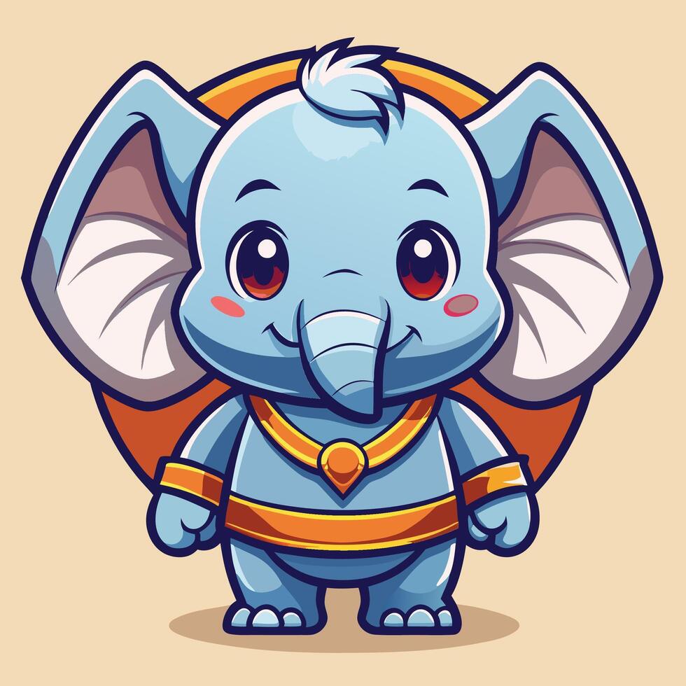cartoon elephant character with a blue and orange outfit vector