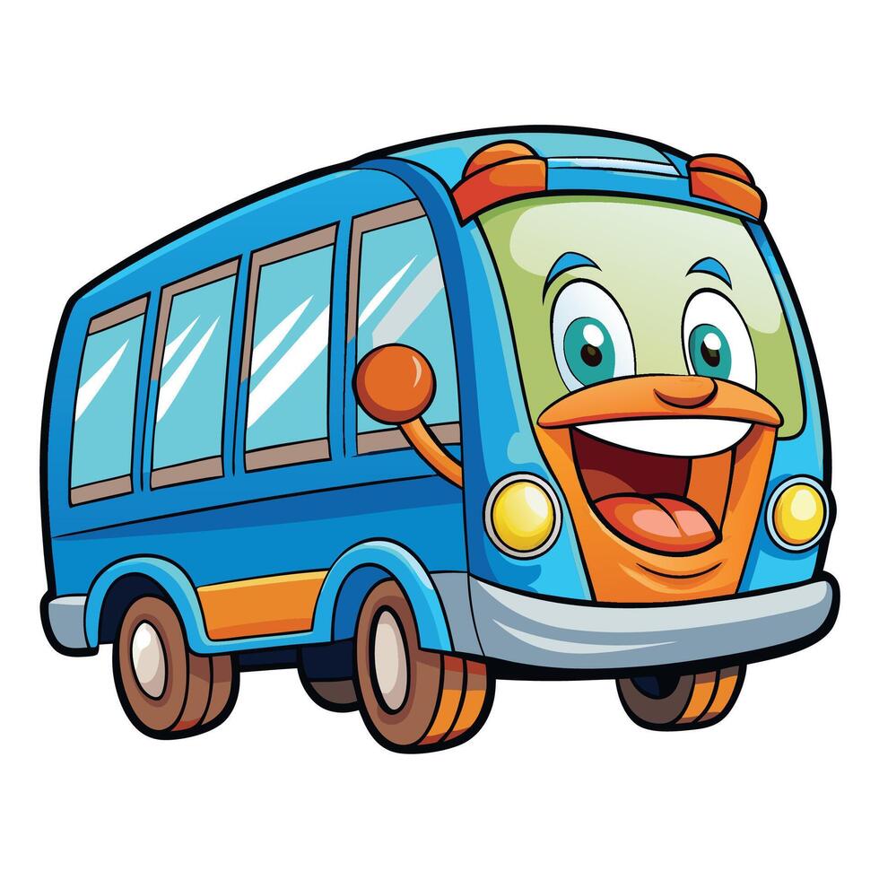 cartoon bus with happy face illustration white background vector
