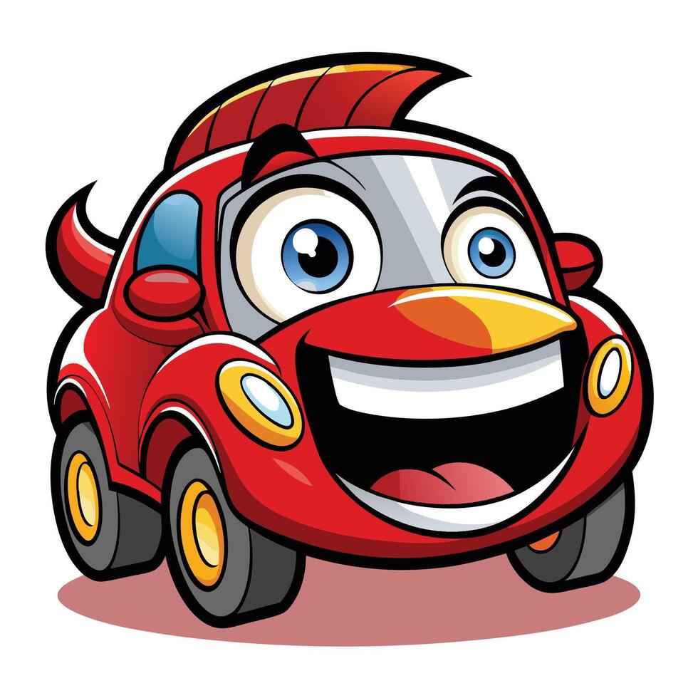 cartoon red car with horns and eyes vector