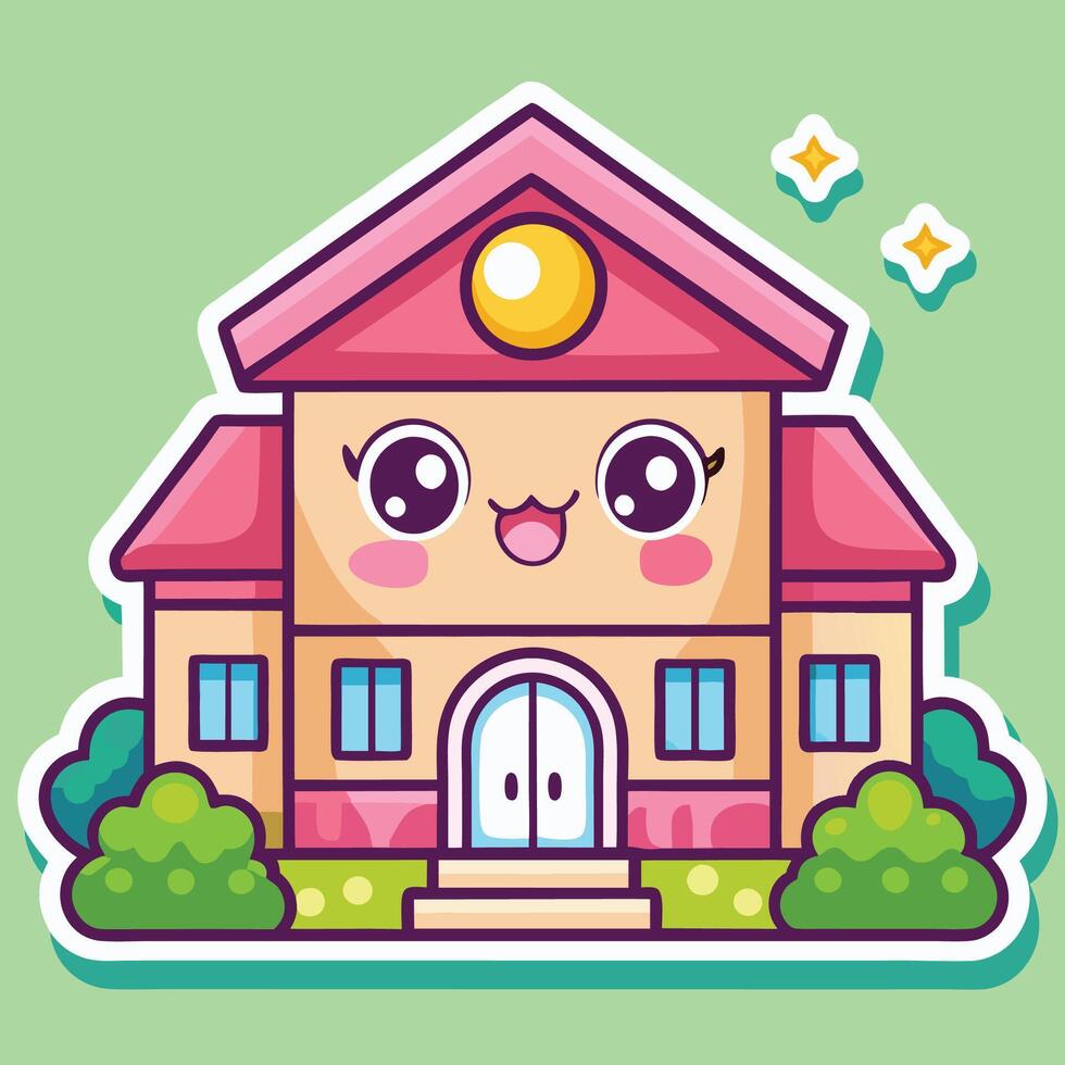 a cartoon house with a smiley face on it on a white background vector
