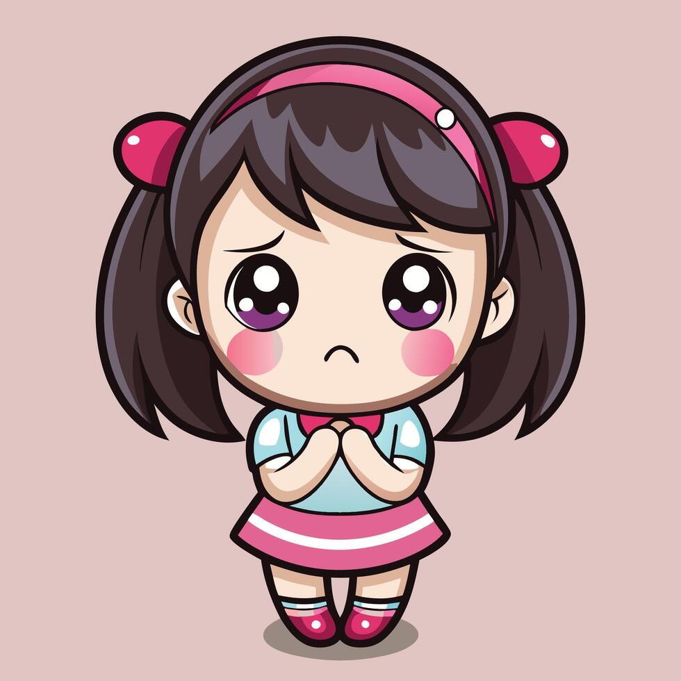 cute little girl with pink hair and pink dress vector