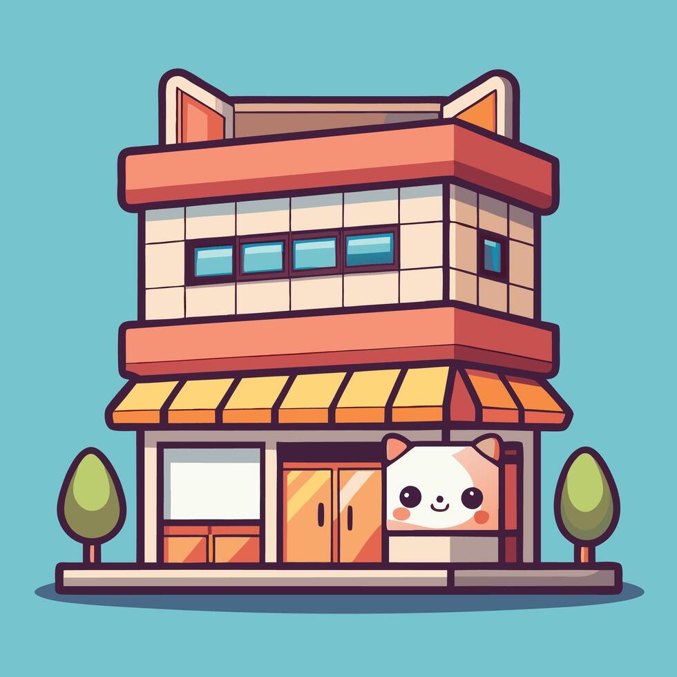 a cartoon building with a cat on top vector
