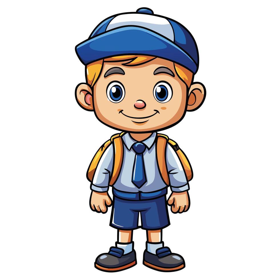 school boy with backpack and cap illustration on a white background vector