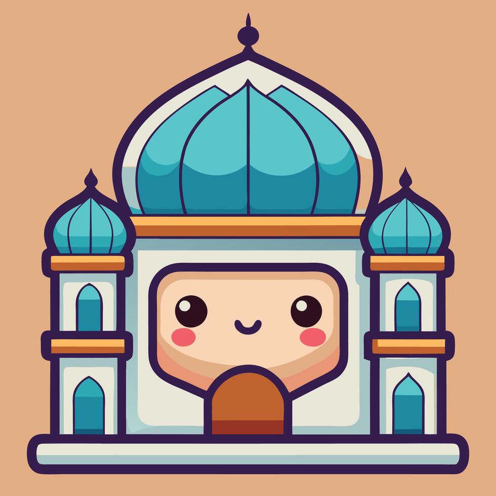 cartoon mosque with a cute face on a white background vector