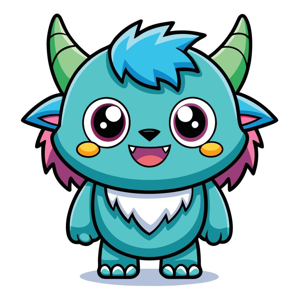 a cartoon blue monster with horns and eyes on a white background vector