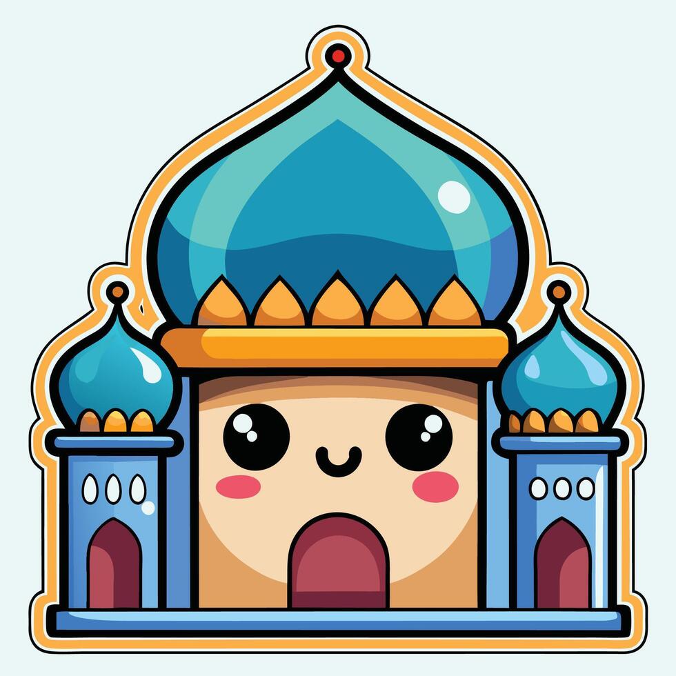 cartoon mosque with blue dome and eyes on a white background vector