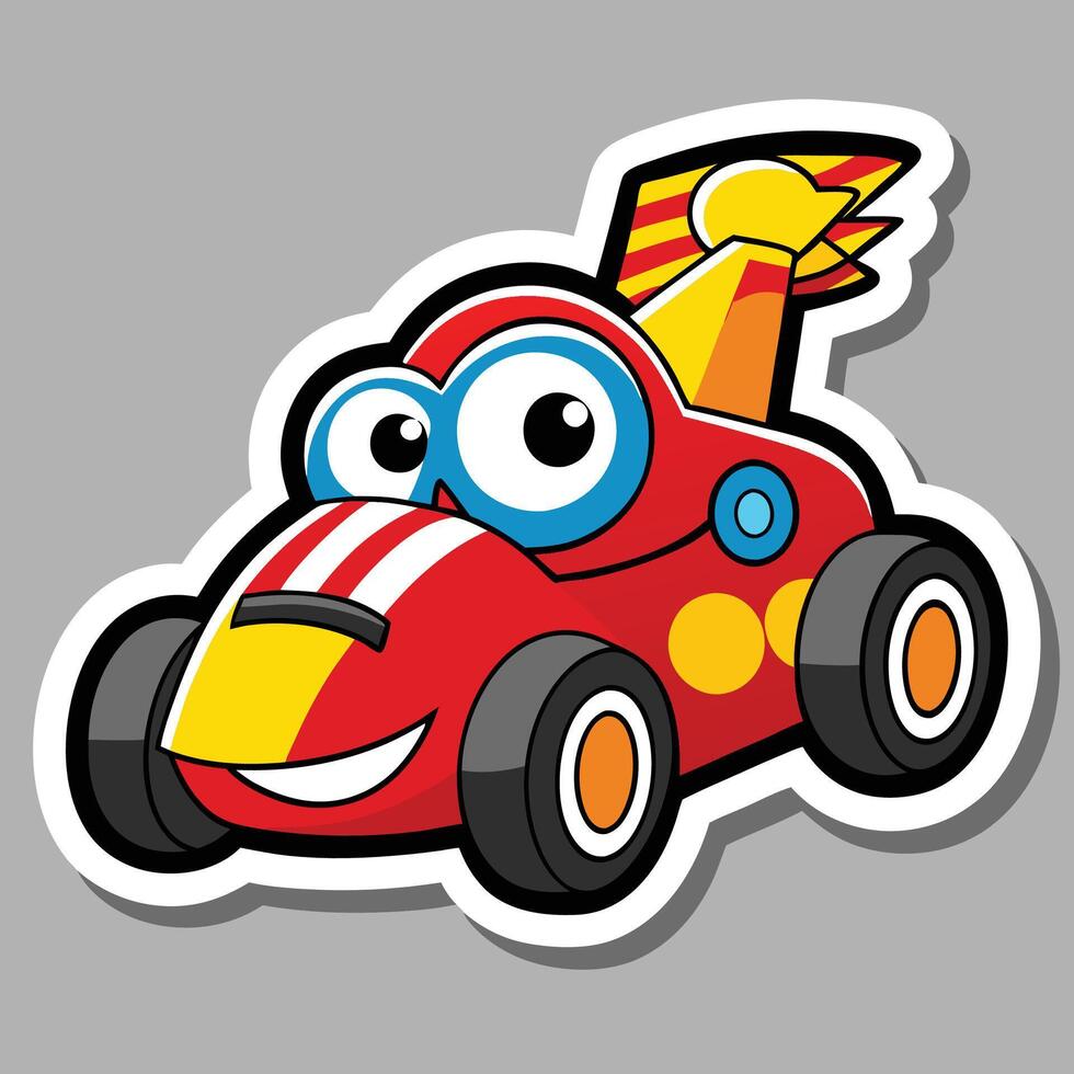 cartoon car sticker with eyes and nose vector