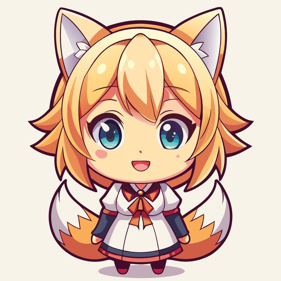 a cartoon character with long hair and a fox ears vector