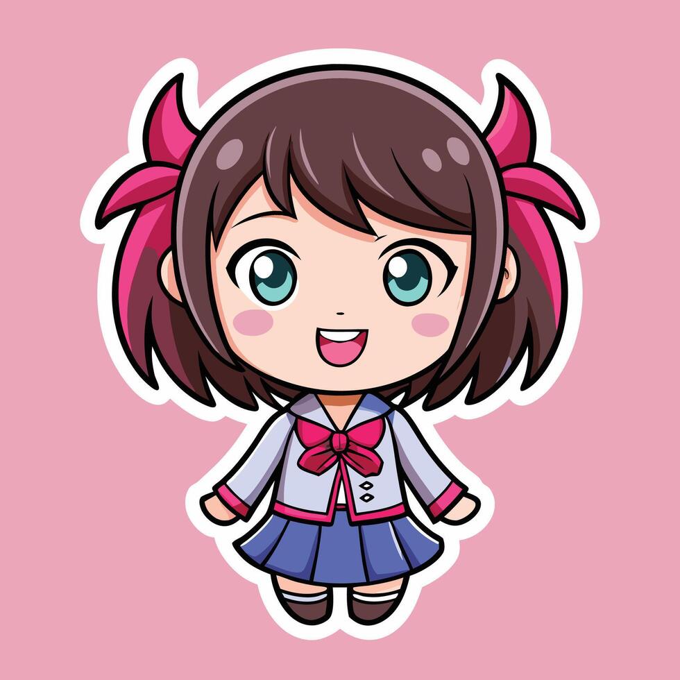 a sticker of a girl in a school uniform on a white background on a white background vector