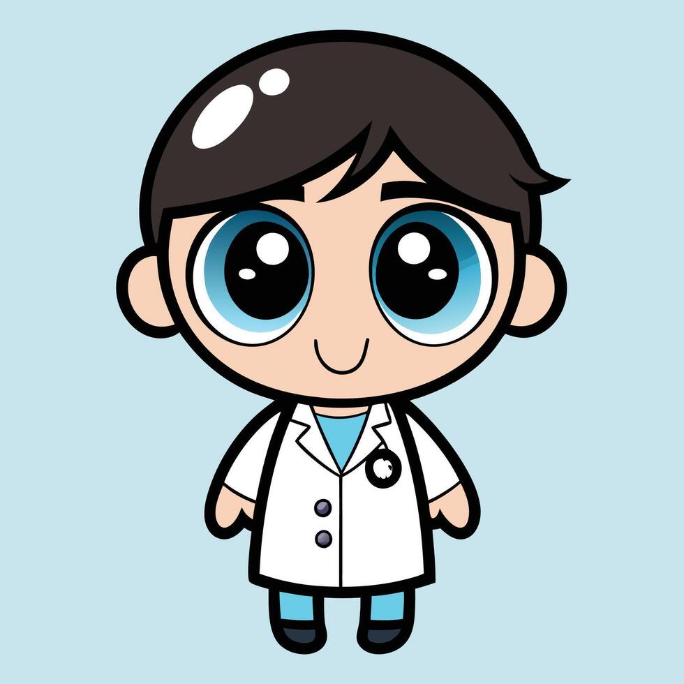 cartoon doctor with big eyes and a white coat vector
