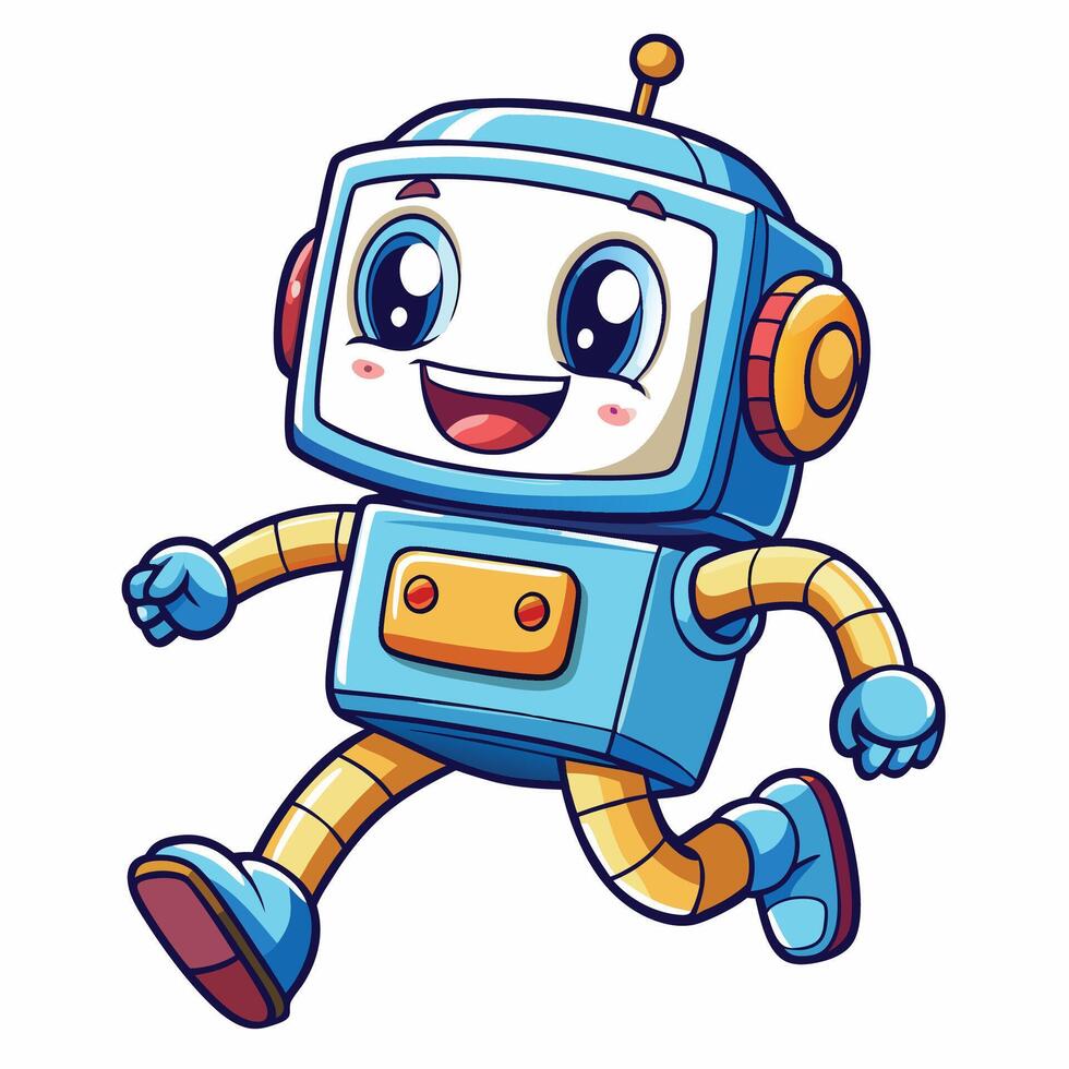 cartoon robot running and smiling vector
