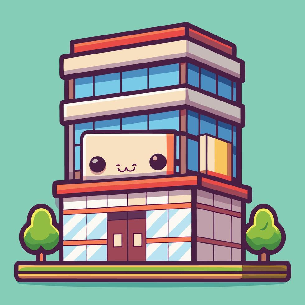 a cartoon building with a kawaii vector