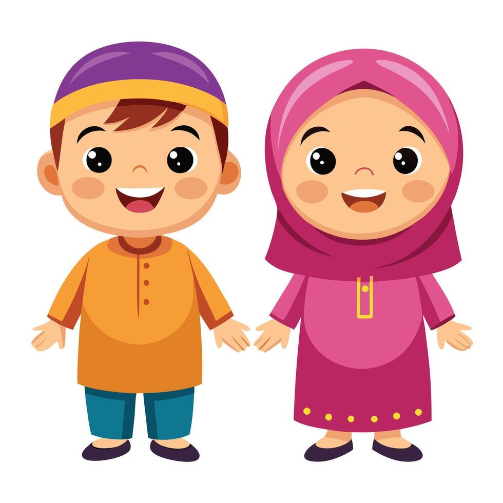 cute muslim boy and girl in traditional vector