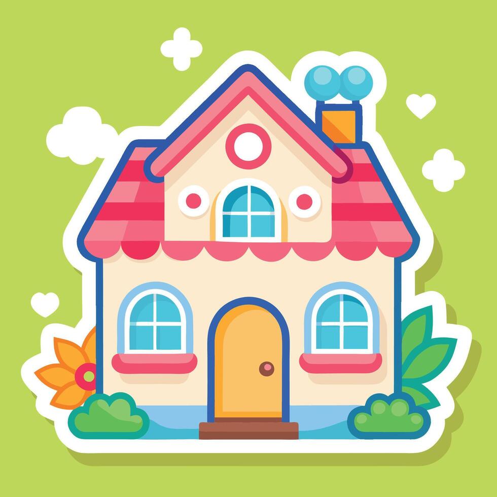 a cartoon house with a windows vector