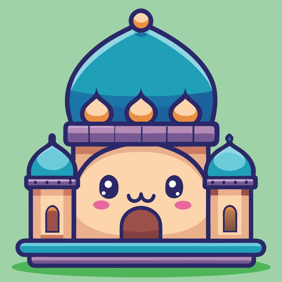 cartoon mosque with a blue dome and a face vector