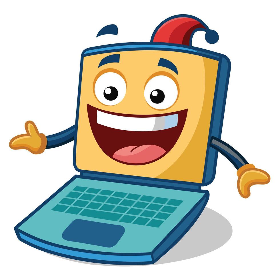 a cartoon laptop character with a santa hat on vector
