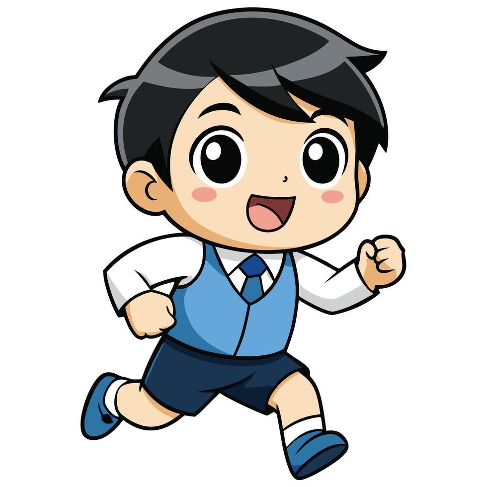 a cartoon boy in a school uniform running vector