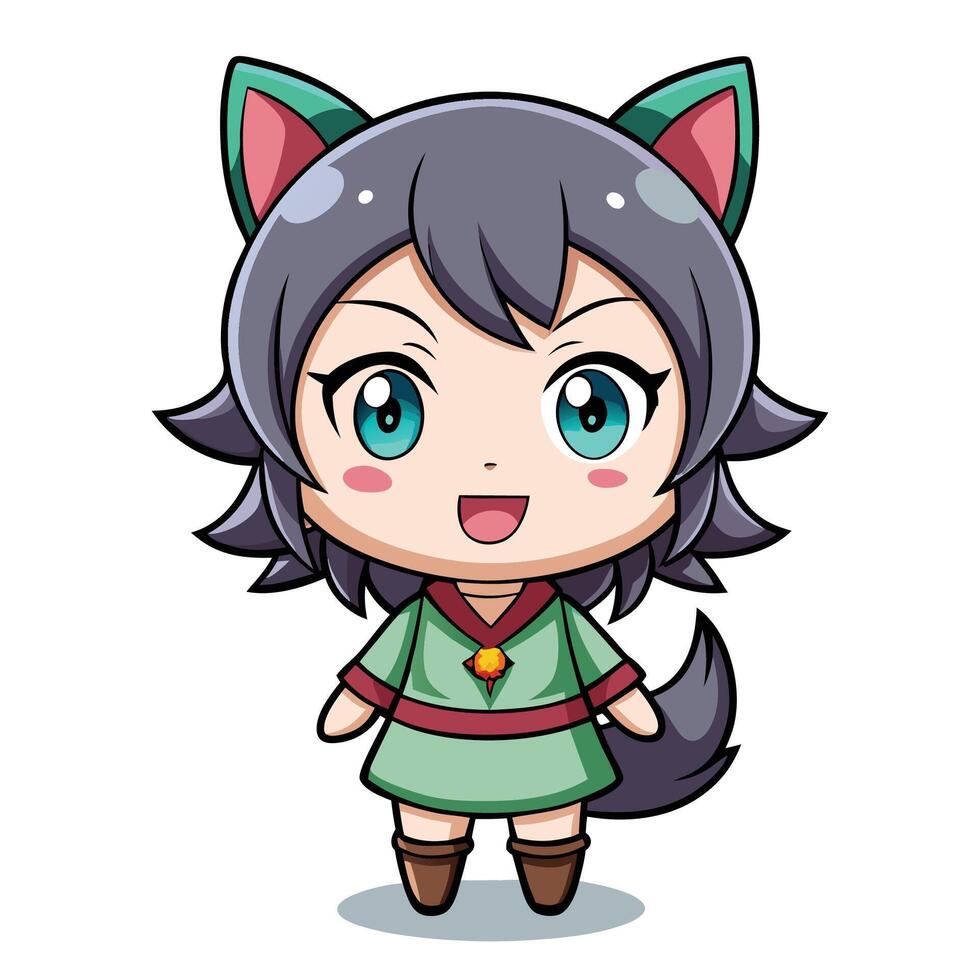 a cartoon character with green eyes and a cat ears vector