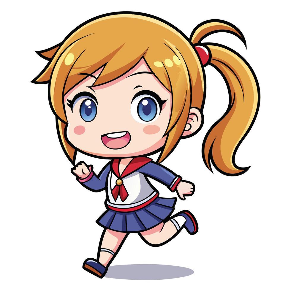 a cartoon girl in a sailor uniform running vector