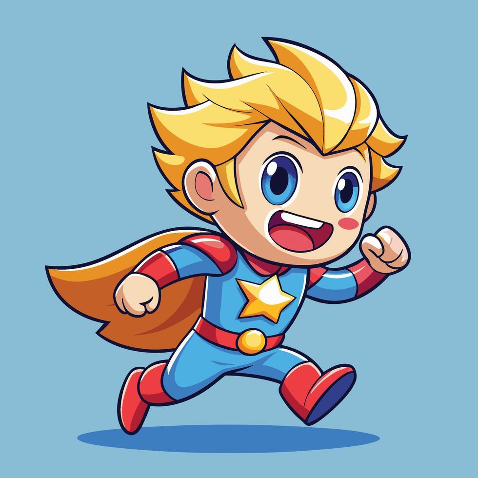 cartoon superhero running with a blue cape vector